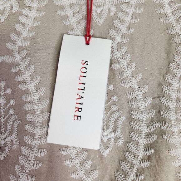 Solitaire Top Womens XL Beige Embroidered Scallop Short Sleeve Boho Western NEW - Picture 5 of 10